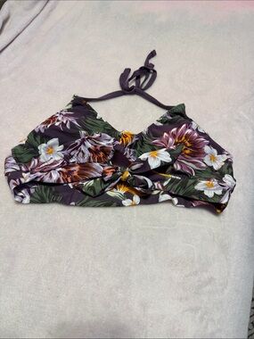 Kona Sol Purple Floral Halter Bikini Top